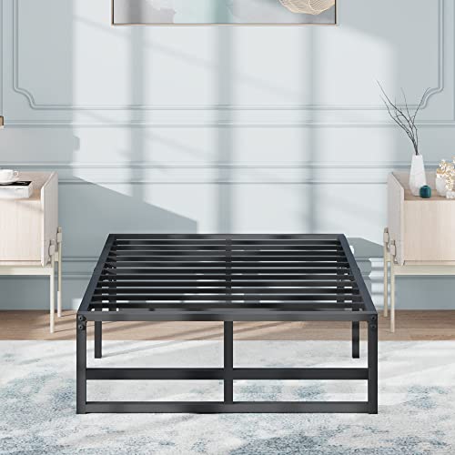 Vellieve Twin Bed Frame 14” Metal Platform Bed with Storage, Heavy Duty Steel Slats Support, 1000 lbs Weight Capacity, No Box Spring Needed, Noise Free, Non-Slip, Easy Assembly, Black