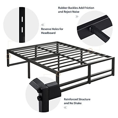 Vellieve Twin Bed Frame 14” Metal Platform Bed with Storage, Heavy Duty Steel Slats Support, 1000 lbs Weight Capacity, No Box Spring Needed, Noise Free, Non-Slip, Easy Assembly, Black