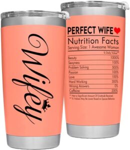 cochimo christmas gifts for wife - wife gifts from husband - wifey coffee cup tumbler 20 oz - wife gifts ideas for valentines, anniversary, birthday, mothers day - gifts for her - coral pink
