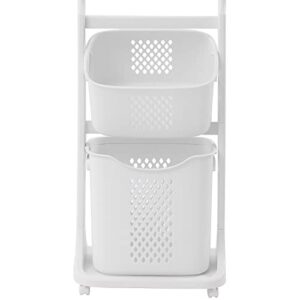 Laundry Basket 3-Layer Clothes Storage Basket Rolling Laundry Cart with Wheels, Bathroom Clothes Hamper Organizer Freestanding Household Storage Shelf for Bathroom Kitchen Bedroom