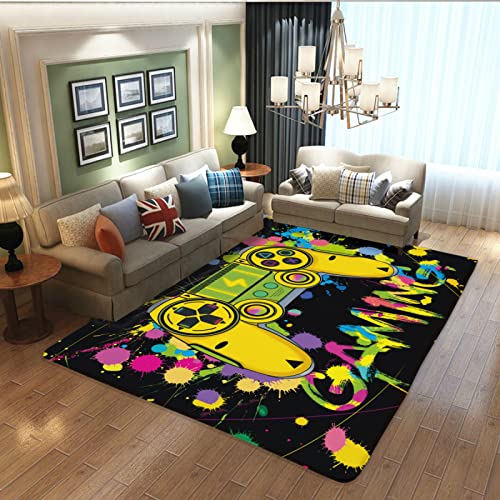 Gaming Room Decor Rug Gamer Rugs for Bedroom UV Reactive Blacklight Video Area Rug Game Room Glow in The Dark Playroom Large Non-Slip Gaming Rugs Carpet Mat for Bedroom Living Room 60X40inch