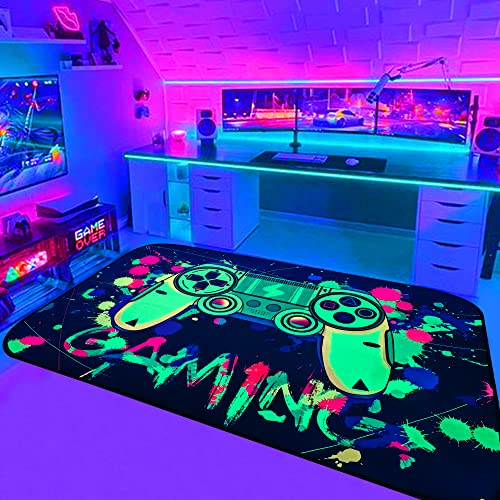 Gaming Room Decor Rug Gamer Rugs for Bedroom UV Reactive Blacklight Video Area Rug Game Room Glow in The Dark Playroom Large Non-Slip Gaming Rugs Carpet Mat for Bedroom Living Room 60X40inch