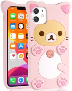 stsnano kawaii phone case for iphone 11 6.1''3d cute cartoon bear phone case fashion cool funny bear soft tpu protective case for iphone 11 silicone cover for women girls kids pk