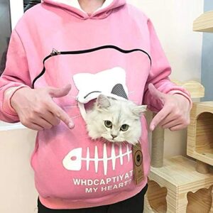 Women's Kitten Print Teen Hoodies Whdcaptiyated My Heart Solid Sweatshirts Cat Pouch Zipper Pet Carrier Sweatshirt Pink