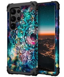 hocase for galaxy s23 ultra case, shockproof heavy duty hard plastic+soft silicone rubber bumper hybrid dual-layer protective case for samsung galaxy s23 ultra 6.8" 2023 - mandala in galaxy