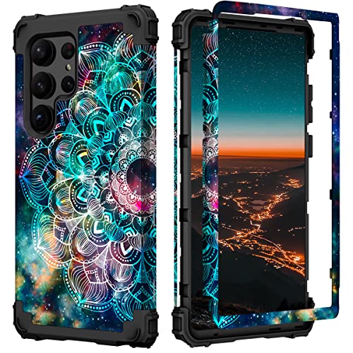 Hocase for Galaxy S23 Ultra Case, Shockproof Heavy Duty Hard Plastic+Soft Silicone Rubber Bumper Hybrid Dual-Layer Protective Case for Samsung Galaxy S23 Ultra 6.8" 2023 - Mandala in Galaxy