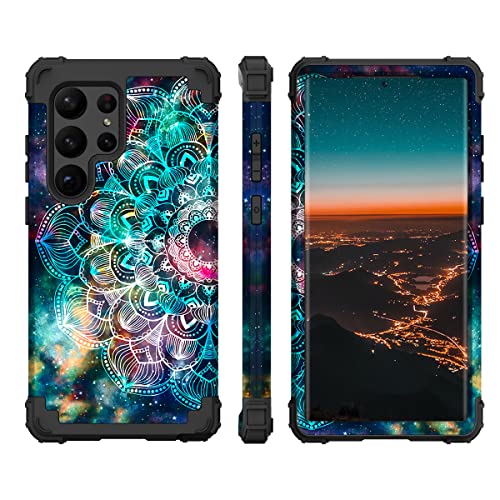 Hocase for Galaxy S23 Ultra Case, Shockproof Heavy Duty Hard Plastic+Soft Silicone Rubber Bumper Hybrid Dual-Layer Protective Case for Samsung Galaxy S23 Ultra 6.8" 2023 - Mandala in Galaxy