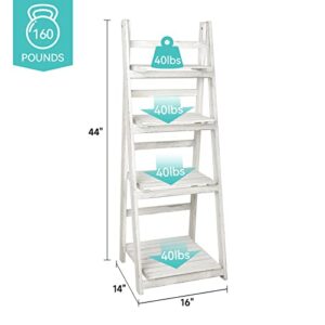 Babion Ladder Shelf, 4-Tier Ladder Bookshelf, White Bookcase with Shelves, Storage Rack Plant Stand for Home, Bedroom, Bathroom,Office, 16 x 14 x 44 Inch, Industrial Style, Wooden Frame