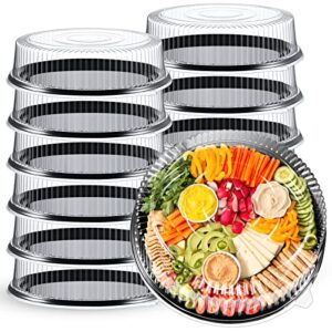 12 pieces serving trays with lid 18 inch plastic party platters with lids heavy duty black round food tray large stackable plastic catering trays for serving appetizers veggie takeout food picnic