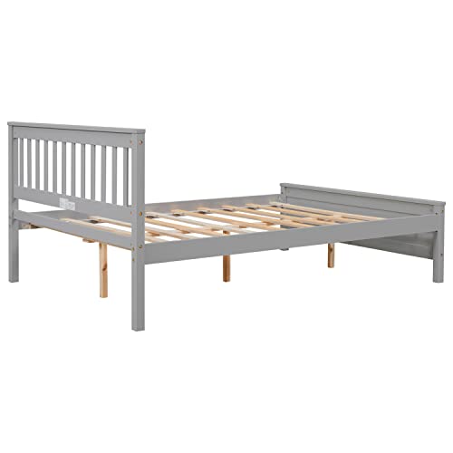 CJLMN 2-Pieces Bedroom Sets with Full Size Platform Bed Frame and Nightstand, Wooden Furniture Sets with Headboard, Footboard and Storage Drawer, for Kids & Teens (Gray)