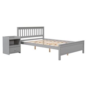 CJLMN 2-Pieces Bedroom Sets with Full Size Platform Bed Frame and Nightstand, Wooden Furniture Sets with Headboard, Footboard and Storage Drawer, for Kids & Teens (Gray)