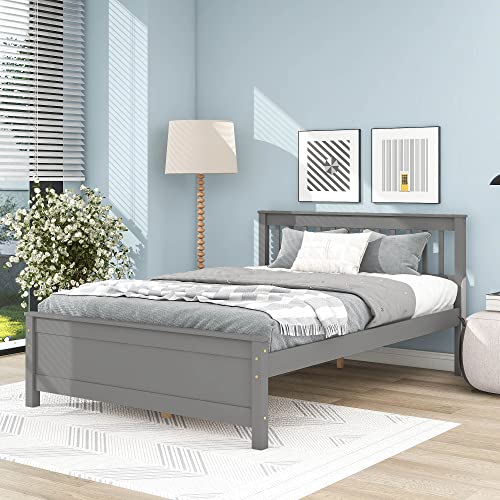 CJLMN 2-Pieces Bedroom Sets with Full Size Platform Bed Frame and Nightstand, Wooden Furniture Sets with Headboard, Footboard and Storage Drawer, for Kids & Teens (Gray)