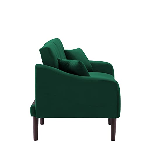 EMKK 72" Velvet Loveseat with 2 Pillow Button Tufted Back 2 Seater Sofa Upholstered Fabric Couch for Living Room, Small Spaces, Bedroom, Apartment, Green