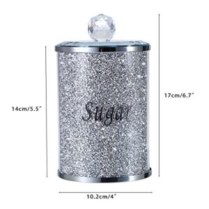 JUXYES Set of 3 Sparky Glass Crushed Diamonds Canisters Set for Sugar Coffee Tea, Luxurious Diamond Style Storage Containers Sets with Lids Decorative Storage Pots for Kitchen Counter Dining Room