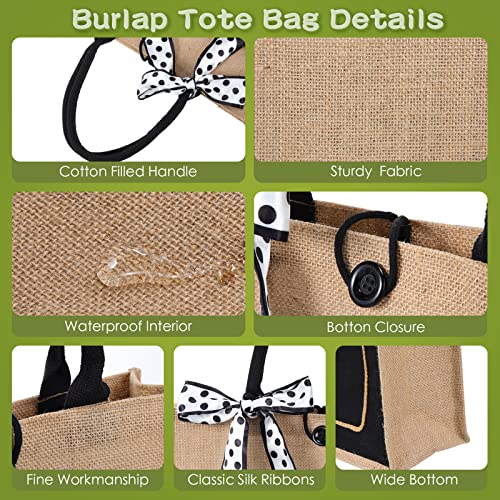 8 Pcs Large Burlap Tote Bags with Handles Jute Bridesmaid Gift Tote with Ribbons and Front Pocket 16.54 x 12.6 x 5.51 Inches Blank DIY Shopping Bags Bulk for Women Beach Wedding Picnic Work Travels