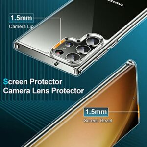 SPIDERCASE for Samsung Galaxy S23 Ultra Case, with 2 Pcs Camera Lens Protector & 2 Pcs Soft Screen Protector, [Anti-Yellowing] [Military Grade Shockproof] Slim Thin Galaxy S23 Ultra Case-Clear