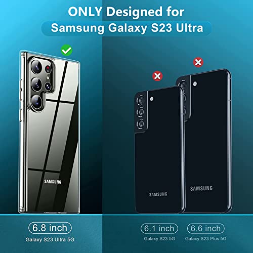 SPIDERCASE for Samsung Galaxy S23 Ultra Case, with 2 Pcs Camera Lens Protector & 2 Pcs Soft Screen Protector, [Anti-Yellowing] [Military Grade Shockproof] Slim Thin Galaxy S23 Ultra Case-Clear