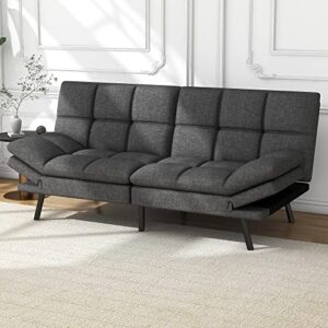 liferecord modern linen fabric futon sofa bed, dark gray