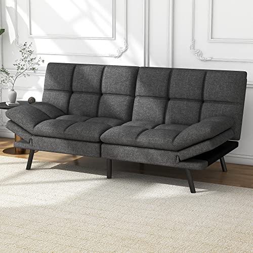 LIFERECORD Modern Linen Fabric Futon Sofa Bed, Dark Gray