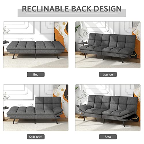 LIFERECORD Modern Linen Fabric Futon Sofa Bed, Dark Gray