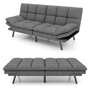 LIFERECORD Modern Linen Fabric Futon Sofa Bed, Dark Gray