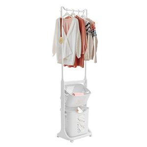 Laundry Cart with Wheels and Hanging Rack Rolling Laundry Basket with Clothes Rack Laundry Butler with Wire Storage Rack Coat Rack for Bedroom Hallway Laundry