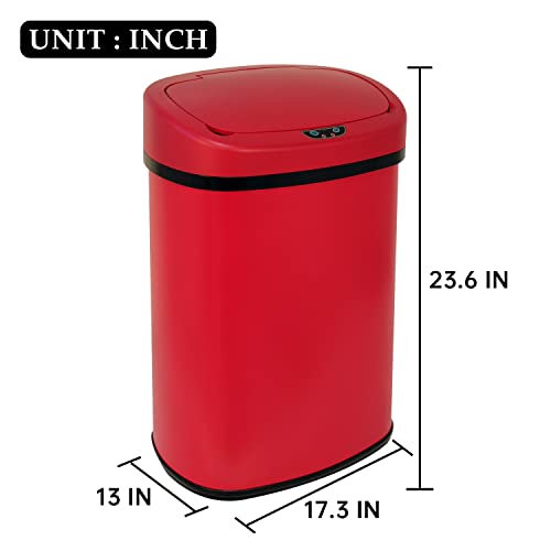 GINMAON Automatic Trash Can 13 Gallon Garbage Can with Lid Stainless Steel Large Capacity Touchless Kitchen Trash Can 50L Motion Sensor Smart Trash Bin for Kitchen, Bathroom, Office(Red)