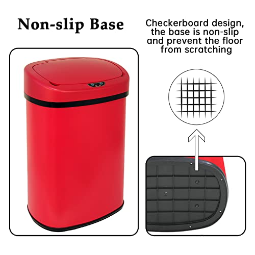 GINMAON Automatic Trash Can 13 Gallon Garbage Can with Lid Stainless Steel Large Capacity Touchless Kitchen Trash Can 50L Motion Sensor Smart Trash Bin for Kitchen, Bathroom, Office(Red)