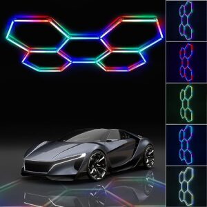 allyes rgb hexagon light - led garage hexagon light with 358 color modes, dimmable and speed adjustable led hexagon lights, diy, for gaming room, bar, party, live room, music studio, gym, 5-pack