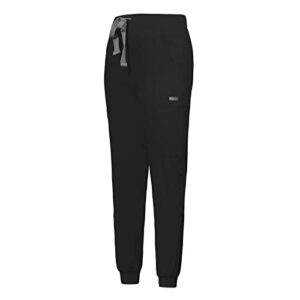 niaahinn women jogger scrubs pant workwear mid rise tapered leg drawstring for nursing soft fabric (black,m,medium)