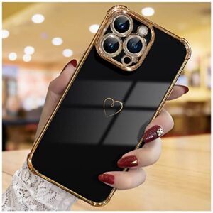icreefun for iphone 14 pro case, cute love heart plating luxury phone case for women girls, full camera protection & raised corners bumper slim shockproof protective phone cover 6.1 inch, black