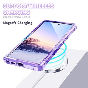 BQQFG for Galalxy S23 Ultra 5G Case,Marble Design Three Layer Heavy Duty Shockproof Hybrid Hard Plastic Bumper Soft Silicone Rubber Drop Protective Cover Case for Galaxy S23 Ultra 5G 6.8",Purple