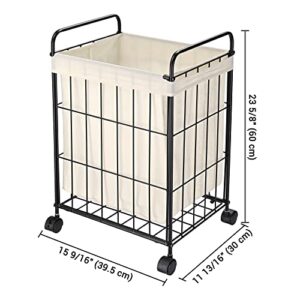 Aquaterior Laundry Hamper Basket with Rolling Lockable Wheels Clothes Storage Bin Rolling Cart Industrial Style Small Space for Home Bathroom 15.56"L x 11.81"W x 23.63"H