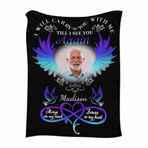 artsadd custom in loving memory pictures throw blanket, forever in my heart blanket personalized memorial blanket with photo for loss of father mother husband pet remembrance gift 30x40