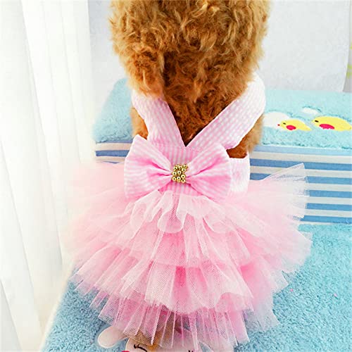 Small Female Dog Sweater Stripe Puppy Princess Dog Clothes Bubble Fashion Dress Lace Dog Dresses Pet Striped Skirt Mesh Pet Clothes Dog Sweater Girl Large