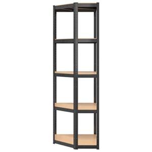 Tidyard 4 Piece 5-Layer Shelves Steel Engineered Wood Storage Organizer Shelf Racks Display Stand Anthracite for Kitchen, Bathroom, Warehouse, Basement, Laundry Room