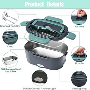 Vegoran Electric Lunch Box Food Heater,2 in 1 Portable Faster Food Warmer with 1.5L Removable Stainless Steel Container for Car/Truck/Home Work Adults, 12v/24v/110v/60w (Dark Green)