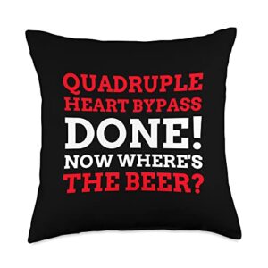 funny quadruple heart bypass surgery gifts funny quadruple heart bypass throw pillow, 18x18, multicolor