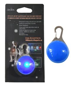 jayjos clip-on pet safety light, led glow in the dark lights for your pet, weather resistant safety flashing lights for dogs, cats ,night walking, campers and bicycling gifts for pets, keychain light blue
