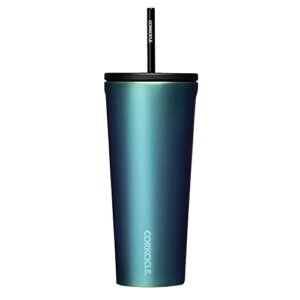 corkcicle tumbler with straw and spillproof lid, cold cup, reusable water bottle, triple insulated stainless steel travel mug, bpa free, keeps beverages cold for 12 hours, dragonfly, 24 oz