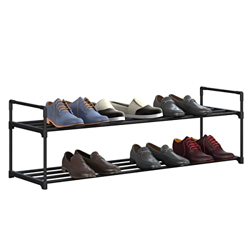 Home-Complete Rack 2-Tier Shoe Organizer for Closet, Bathroom, Entryway – Shelf Holds 10 Pairs of Sneakers, Heels, and Boots, Black