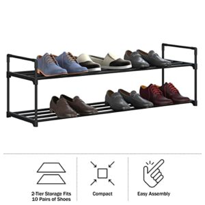 Home-Complete Rack 2-Tier Shoe Organizer for Closet, Bathroom, Entryway – Shelf Holds 10 Pairs of Sneakers, Heels, and Boots, Black