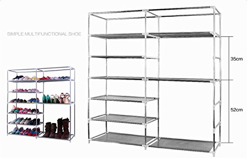 6 Tier Shoe Rack with Dustproof Cover, 30 Pairs Portable Vertical Double Row Shoe Rack Storage Organizer with Nonwoven Fabric Cover Cabinet for Closet & Entryway, Purple