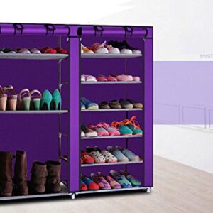 6 Tier Shoe Rack with Dustproof Cover, 30 Pairs Portable Vertical Double Row Shoe Rack Storage Organizer with Nonwoven Fabric Cover Cabinet for Closet & Entryway, Purple