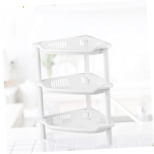 STOBAZA 3 Shelf Layer Stand Home Plastic Shelves Corner Storage Kitchenwhite Basket Organizer Small Household Desk Bathroom for Rack