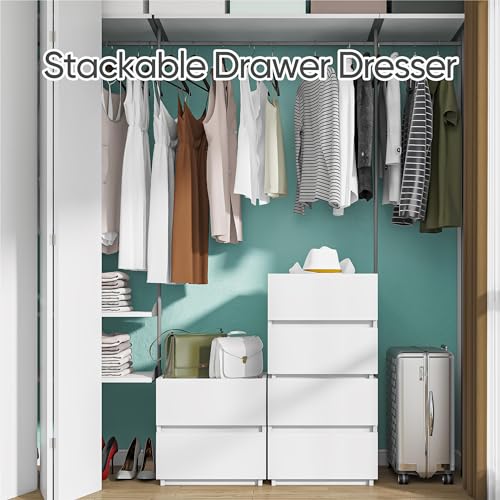 furtble Stackable 2 Drawer Dresser, Small Dresser for Closet, Modern Nightstand for Bedroom, End Table with Storage Drawer for Entryway, Beside Furniture Drawer Chest, 15.8 in, White