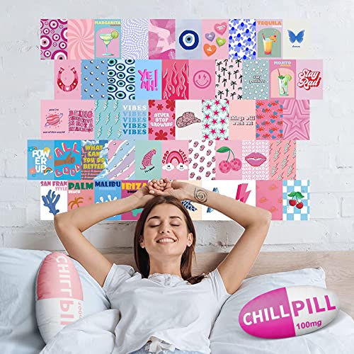 Chill Pill Pillow - White Elephant Gift, Cute Preppy Pillows for Preppy Room Decor Y2K Fashion Room Decor Aesthetic,Birthday Gifts for Nurses Doctors Wife Med Student (Pink)