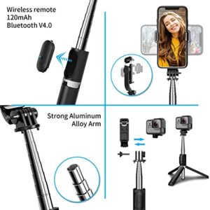 Selfie Stick Tripod with Remote Phone Recording Stand, Travel Tripod for iPhone Cell Phones, Cellphone Filming Tripod Travel Necessories Gift for Men Women, Tripode para Celulares Tripie para Celular