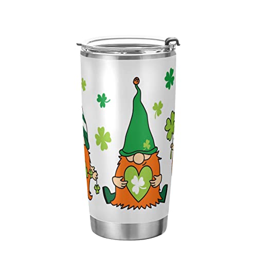 xigua St.patrick's Day Cartoon Gnome 20oz Tumbler with Lid and Straw,Vacuum Insulated Stainless Steel Water Cup,Hot and Cold Drink Cup for Car,Sports, Household, Travel 1