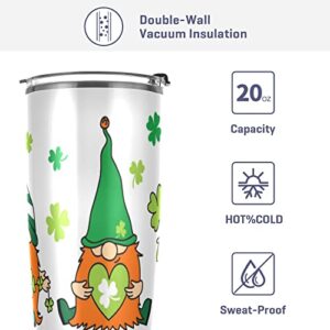 xigua St.patrick's Day Cartoon Gnome 20oz Tumbler with Lid and Straw,Vacuum Insulated Stainless Steel Water Cup,Hot and Cold Drink Cup for Car,Sports, Household, Travel 1